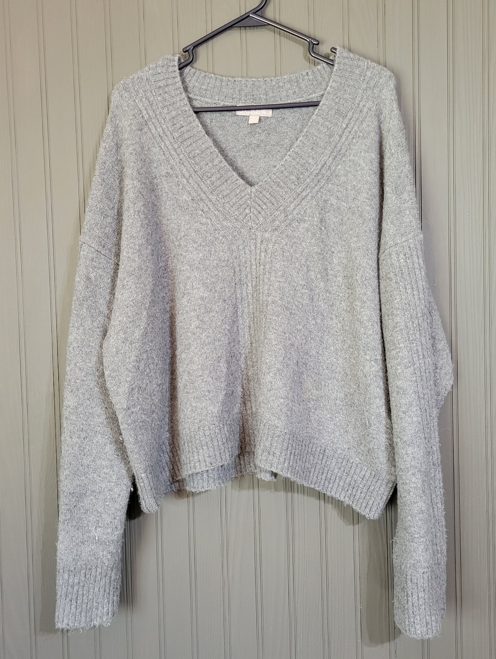 J. Crew Sweater Wool Blend Long Sleeve Pullover V-Neck Gray Women's XL